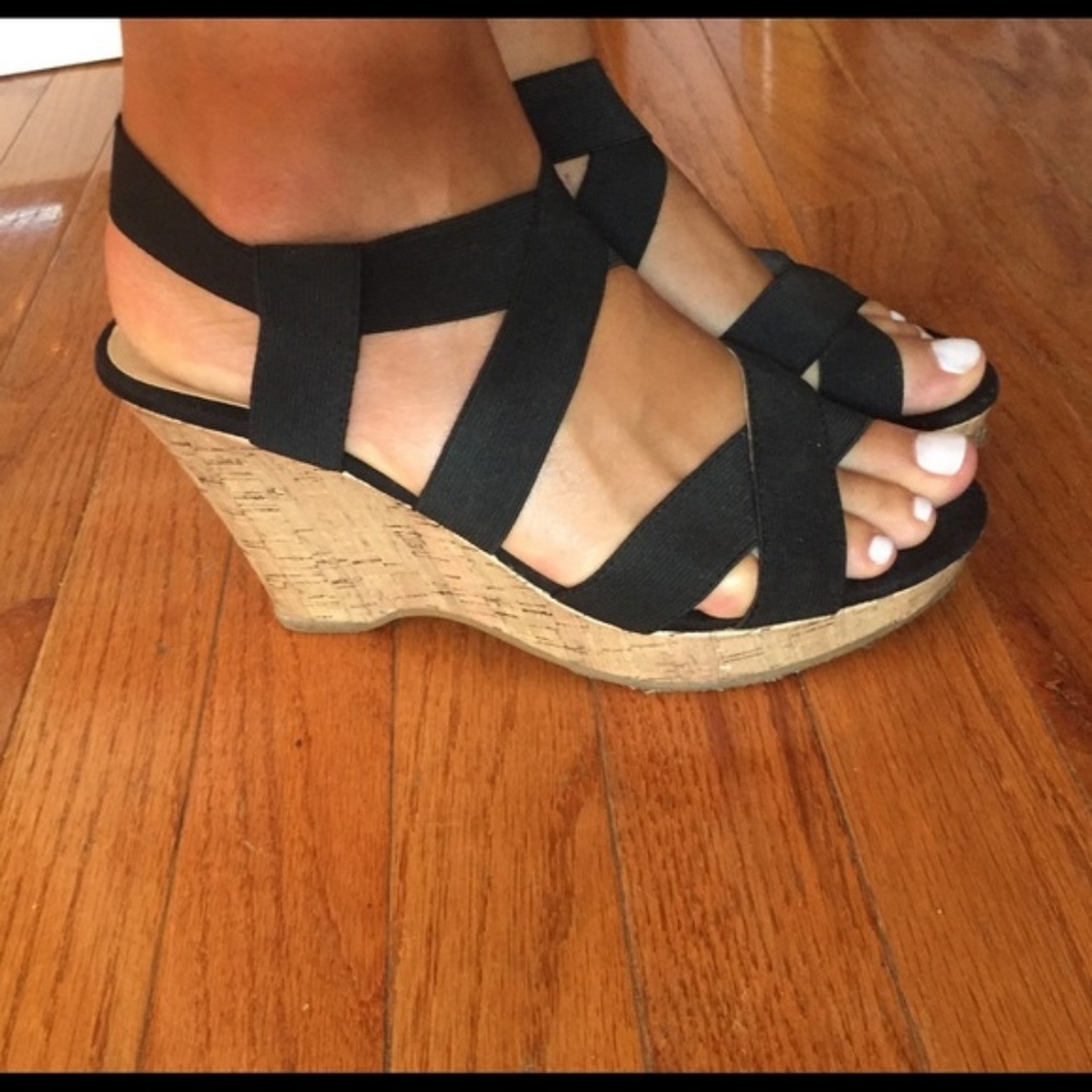Dirty Laundry Elastic and Cork Wedges 8.5.